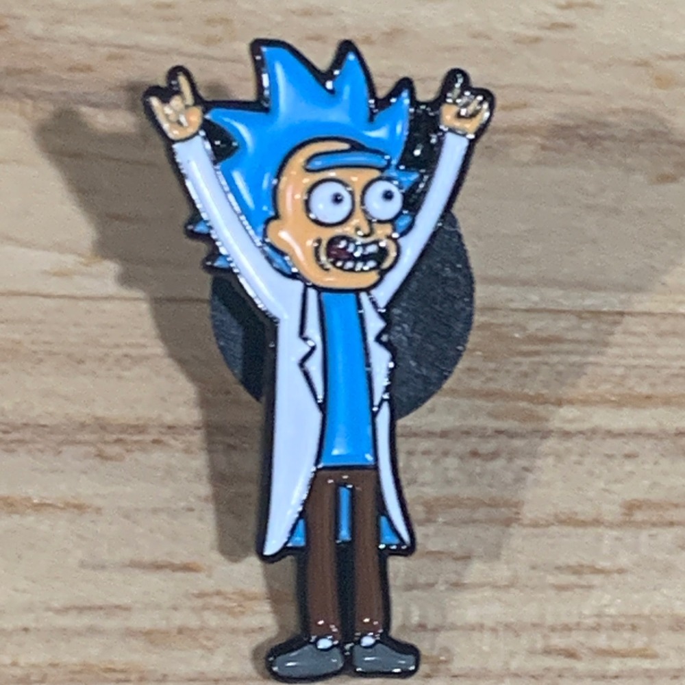 Rick and Morty Rick Sanchez Enamel Pin Blue Hair Scientist Hands Up Lapel Pin